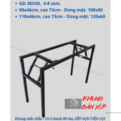 bàn làm việc chân gập, thiết kế chân sắt chắc chắn.