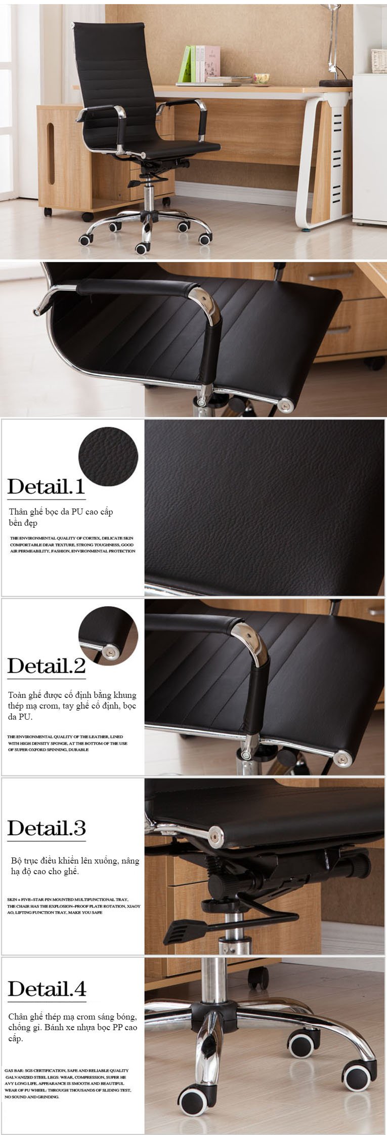 cấu tạo ghế xoay văn phòng lưng da cao cấp,được bán giá tốt tại nội thất kim kim