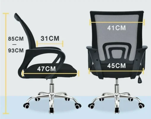 Kích thước tham khảo của Ghế Xoay Lưng Lưới Thấp K209 với thiết kế nhỏ gọn cho văn phòng