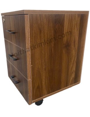 Hộc tủ văn phòng KHT-03 màu vân gỗ tự nhiên, có tay nắm nhôm và bánh xe xoay tại Bình Dương.
