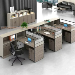 Cụm bàn làm việc 6 chỗ KBC-06 khung nhôm, mặt gỗ công nghiệp – Nội Thất Kim Kim Bình Dương