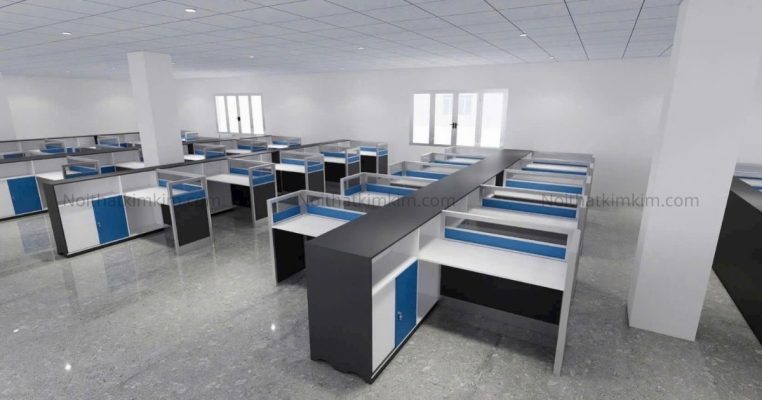 Bàn làm việc góc chữ L gỗ MFC kết hợp kính bền đẹp cho văn phòng tại bình dương