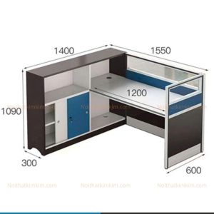 Bàn làm việc chữ L khung nhôm kính gỗ MFC tại Bình Dương thiết kế hiện đại