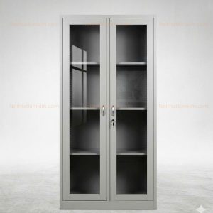 Tủ hồ sơ sắt 2 cánh kính thiết kế đứng, lưu trữ tài liệu văn phòng