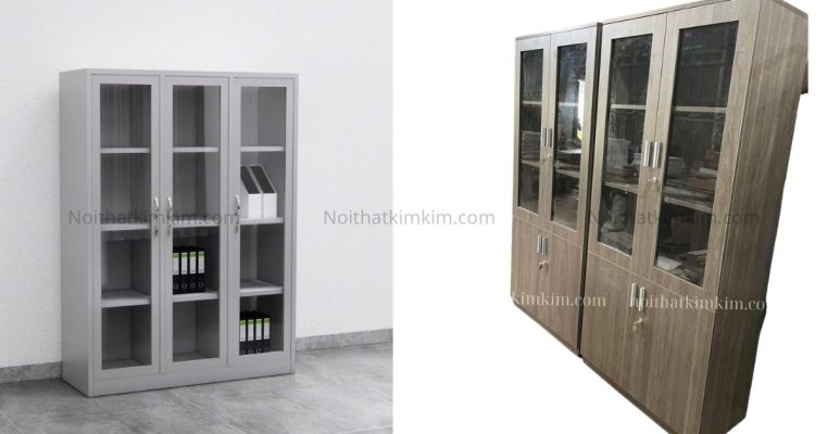 tủ hồ sơ sắt cánh kính và tủ hồ sơ bằng gỗ công nghiệp giá rẻ tại bình dương nên mua