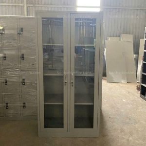 Tủ tài liệu sắt cửa kính 2 cánh có khóa an toàn, bền đẹp