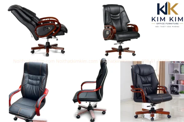 các Mẫu ghế giám đốc da đen tay gỗ nhiều góc nhìn