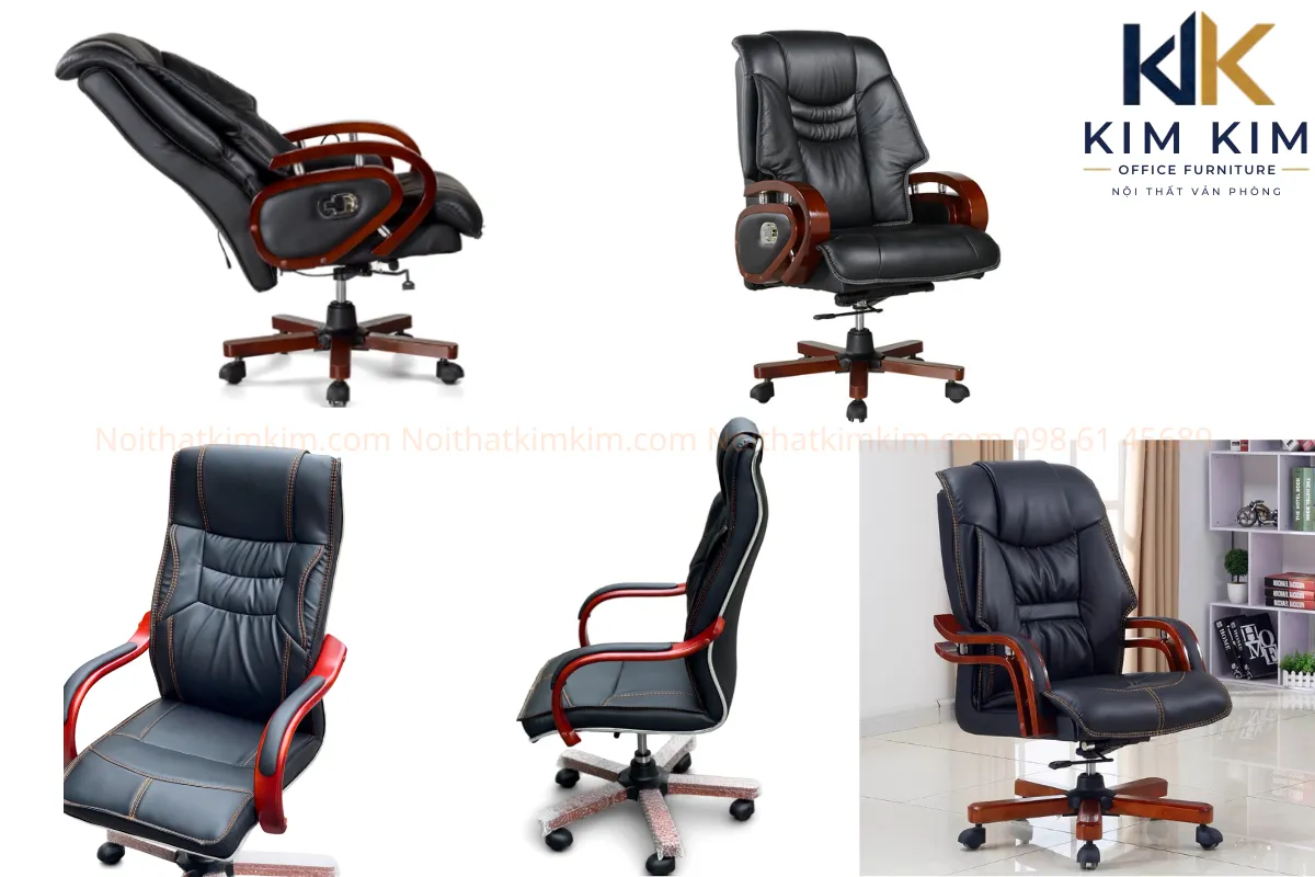 các Mẫu ghế giám đốc da đen tay gỗ nhiều góc nhìn